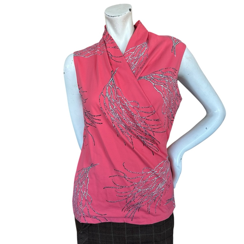 J. McLaughlin Coral Catalina Sleeveless Surplice Sealife Print Top Size Medium